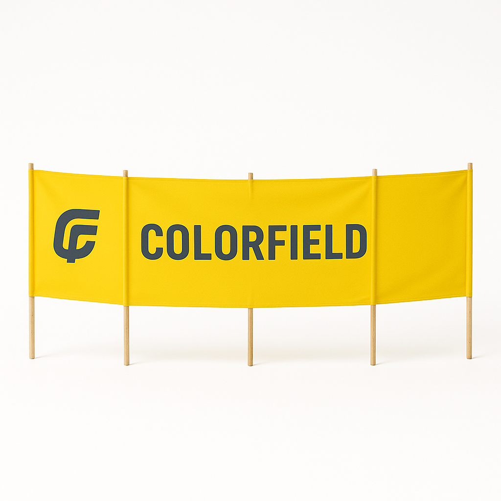 Parawan plażowy reklamowy z grafiką firmową. Producent