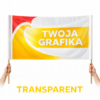 Flaga transparent reklamowa z tunelami po bokach i kijkiem, akcja protestacyjna