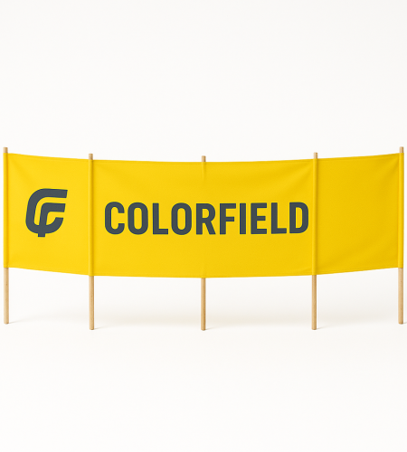 Parawan plażowy reklamowy z grafiką firmową. Producent